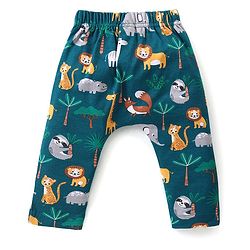Babyhug Cotton Interlock Full Length Diaper Leggings with Striped & Animal Print Pack of 3 - Multicolor
