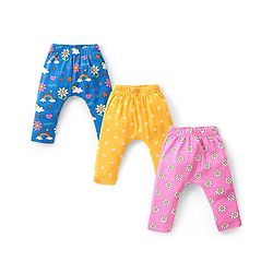 Babyhug Interlock Cotton Knit Full Length Diaper Leggings with Floral & Polka Dots Print Pack of 3 - Multicolour