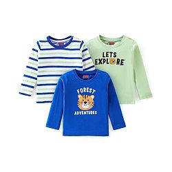 Babyhug Cotton Knit   Full Sleeves T-Shirt With Animal & Text Graphics Pack of 3 - Royal Blue & Green