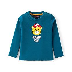 Babyhug Cotton Knit Full Sleeves T-Shirt with Tiger Print - Teal
