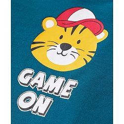 Babyhug Cotton Knit Full Sleeves T-Shirt with Tiger Print - Teal