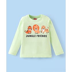 Babyhug Cotton Knit Full Sleeves T-Shirt with Animal Graphics - Lime Green