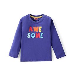 Babyhug Cotton Knit Full Sleeves T-Shirt With Text Graphics - Navy Blue
