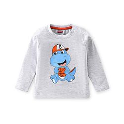 Babyhug Cotton Knit  Full Sleeves T-Shirt With Dino Print - Grey