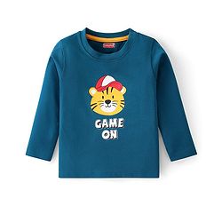 Babyhug Cotton Knit Full Sleeves Striped & Tiger Printed T-Shirts Pack of 3  - Yellow Teal & Sky Blue