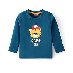 Babyhug Cotton Knit Full Sleeves Striped & Tiger Printed T-Shirts Pack of 3  - Yellow Teal & Sky Blue