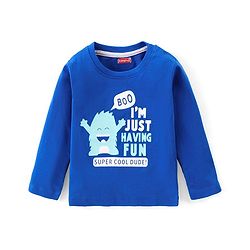 Babyhug Cotton Knit Full Sleeves T-Shirt With Text Graphics - Royal Blue