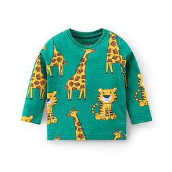 Babyhug Cotton Knit Full Sleeves Night Suit with Tiger & Giraffe Print - Green
