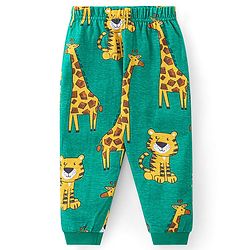 Babyhug Cotton Knit Full Sleeves Night Suit with Tiger & Giraffe Print - Green