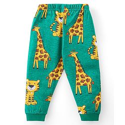 Babyhug Cotton Knit Full Sleeves Night Suit with Tiger & Giraffe Print - Green