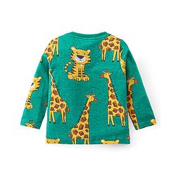 Babyhug Cotton Knit Full Sleeves Night Suit with Tiger & Giraffe Print - Green