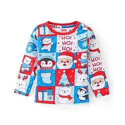 Babyhug Cotton Knit Full Sleeves Night Suit With Christmas Theme Print - Multicolour