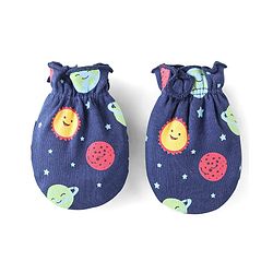 Babyhug 100% Cotton Knit Mitten & Booties With Star Print - Navy Blue