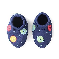 Babyhug 100% Cotton Knit Mitten & Booties With Star Print - Navy Blue