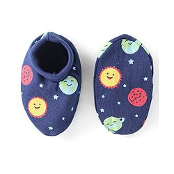 Babyhug 100% Cotton Knit Mitten & Booties With Star Print - Navy Blue