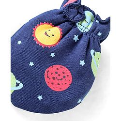 Babyhug 100% Cotton Knit Mitten & Booties With Star Print - Navy Blue