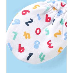 Babyhug 100% Cotton Knit Mitten & Booties With Numeric Print - White