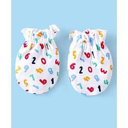 Babyhug 100% Cotton Knit Mitten & Booties With Numeric Print - White