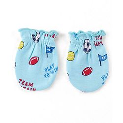 Babyhug 100% Cotton Interlock Knit  Mittens & Booties with Ball Print - Sky Blue