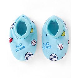 Babyhug 100% Cotton Interlock Knit  Mittens & Booties with Ball Print - Sky Blue