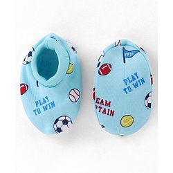 Babyhug 100% Cotton Interlock Knit  Mittens & Booties with Ball Print - Sky Blue