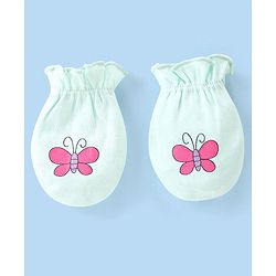 Babyhug 100% Cotton Knit Bear & Polka Dots Printed Mittens Pack of 3 - Green Yellow & Pink