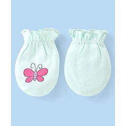 Babyhug 100% Cotton Knit Bear & Polka Dots Printed Mittens Pack of 3 - Green Yellow & Pink