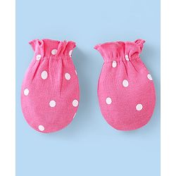 Babyhug 100% Cotton Knit Bear & Polka Dots Printed Mittens Pack of 3 - Green Yellow & Pink