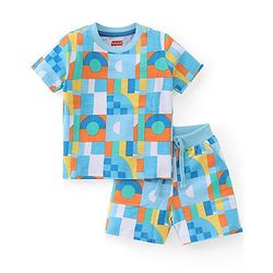 Babyhug Cotton Knit Half Sleeves T-Shirt & Shorts Set With Abstract Print - Multicolor