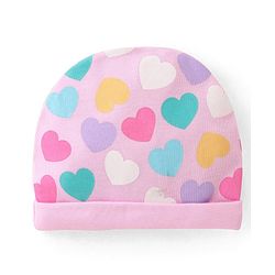 Babyhug 100% Cotton Knit Cap Mittens & Booties Set Heart Print - Pink