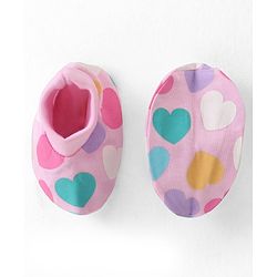 Babyhug 100% Cotton Knit Cap Mittens & Booties Set Heart Print - Pink