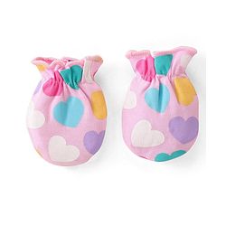 Babyhug 100% Cotton Knit Cap Mittens & Booties Set Heart Print - Pink