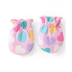 Babyhug 100% Cotton Knit Cap Mittens & Booties Set Heart Print - Pink