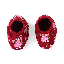 Babyhug 100% Cotton Interlock Cap Mittens & Booties Set with Floral Print - Maroon