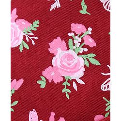 Babyhug 100% Cotton Interlock Cap Mittens & Booties Set with Floral Print - Maroon
