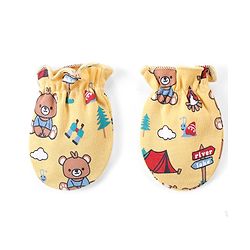 Babyhug 100% Cotton Interlock Cap Mittens & Booties Set with Teddy Bear Print - Yellow