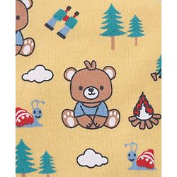 Babyhug 100% Cotton Interlock Cap Mittens & Booties Set with Teddy Bear Print - Yellow