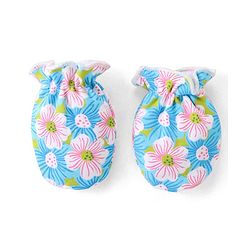 Babyhug 100% Cotton Knit Floral Print Mittens and Booties - Blue