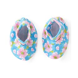 Babyhug 100% Cotton Knit Floral Print Mittens and Booties - Blue