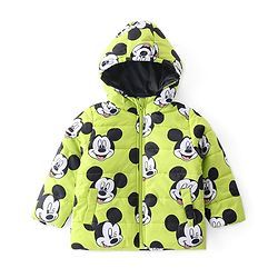 Babyhug Disney Full Sleeves Front Open Padded Hooded Jacket with Mickey Mouse Graphics - Limegreen