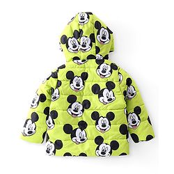 Babyhug Disney Full Sleeves Front Open Padded Hooded Jacket with Mickey Mouse Graphics - Limegreen