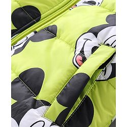 Babyhug Disney Full Sleeves Front Open Padded Hooded Jacket with Mickey Mouse Graphics - Limegreen
