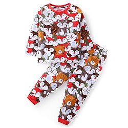 Babyhug Cotton Knit Full Sleeves Night Suit Animals Print- Multicolour