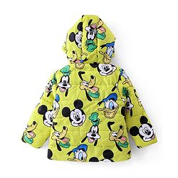 Babyhug Disney Woven Full Sleeves Front Open Padded Hooded Jacket with Mickey Mouse & Friends Graphics - Light Green
