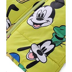 Babyhug Disney Woven Full Sleeves Front Open Padded Hooded Jacket with Mickey Mouse & Friends Graphics - Light Green