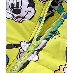 Babyhug Disney Woven Full Sleeves Front Open Padded Hooded Jacket with Mickey Mouse & Friends Graphics - Light Green
