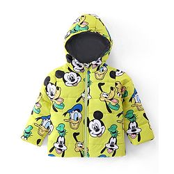 Babyhug Disney Woven Full Sleeves Front Open Padded Hooded Jacket with Mickey Mouse & Friends Graphics - Light Green