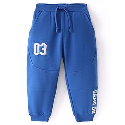 Babyhug French Terry Knit Full Length Lounge Pant Text Print - Blue