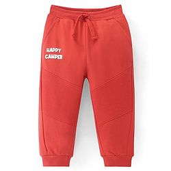 Babyhug French Terry Knit Full Length Lounge Pant with Text Print - Rust