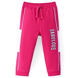 Babyhug French Terry Knit Full Length Track Pant with Text Print - Pink